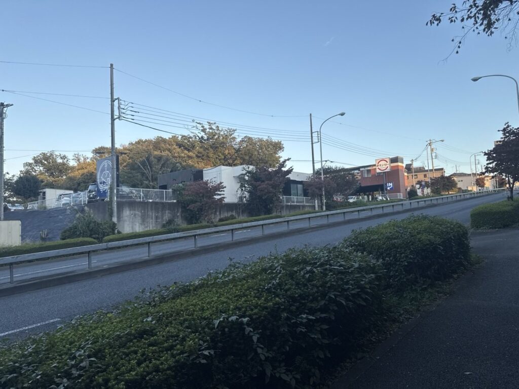 毎日サウナ付近の道路。施設は見えているのに渡れない…